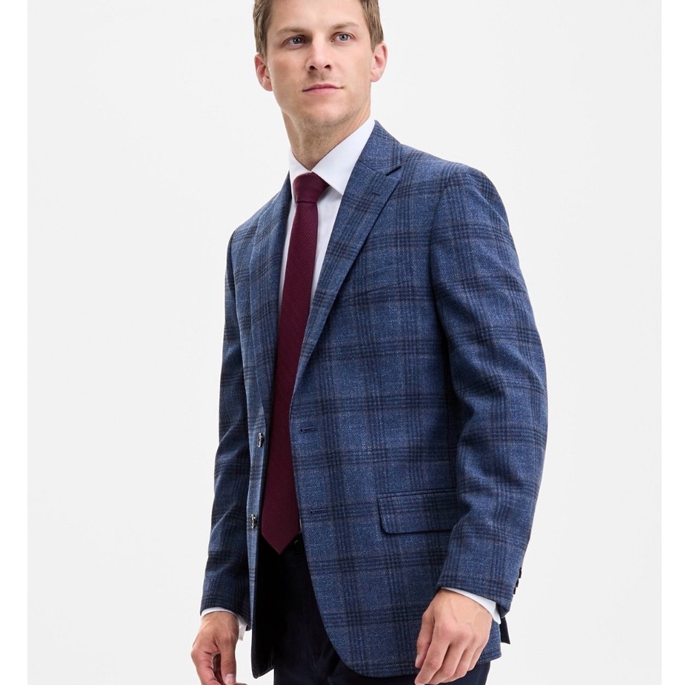 Tommy Hilfiger Navy Blazer Men's Modern-Fit Check Sport Coat 44R
